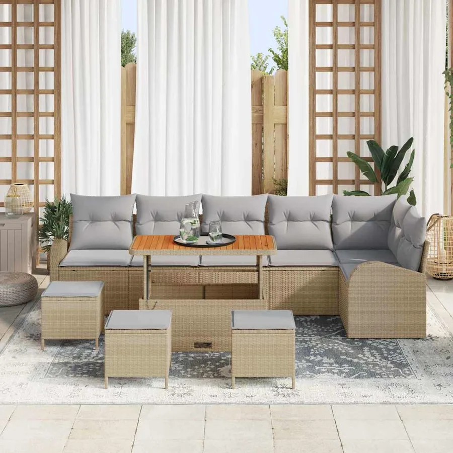 Ensemble de canapé de jardin 10 pcs Beige et Gris clair - 3