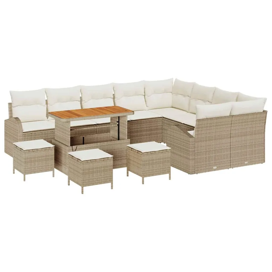 Ensemble de canapé de jardin avec coussin 13 pcs Beige et crème - 2