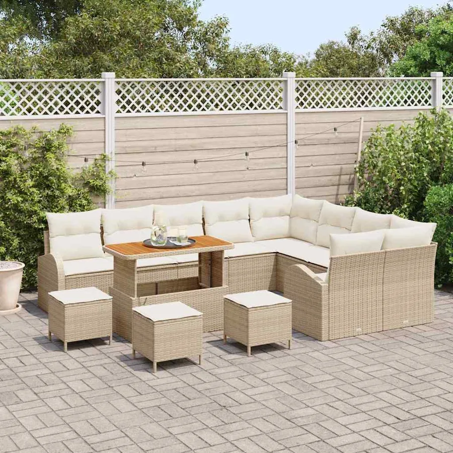 Ensemble de canapé de jardin avec coussin 13 pcs Beige et crème - 3