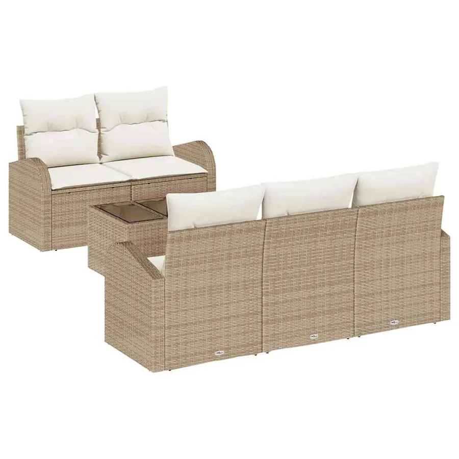 Ensemble de canapé de jardin 6 pcs Beige et crème polyrotin - 2