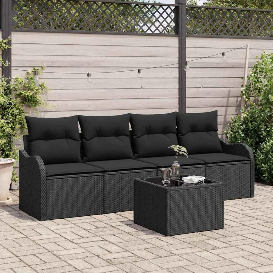 Ensemble de canapé de jardin avec stockage 5 pcs Noir polyrotin