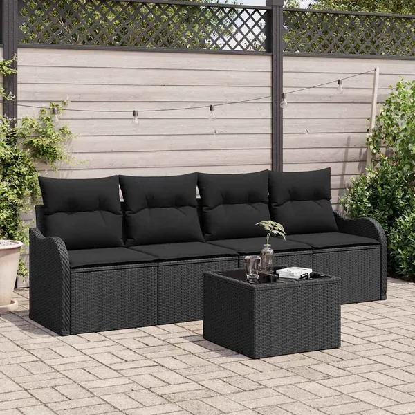 Ensemble de canapé de jardin avec stockage 5 pcs Noir polyrotin