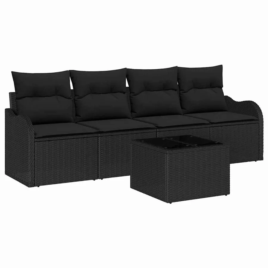 Ensemble de canapé de jardin avec stockage 5 pcs Noir polyrotin - 2