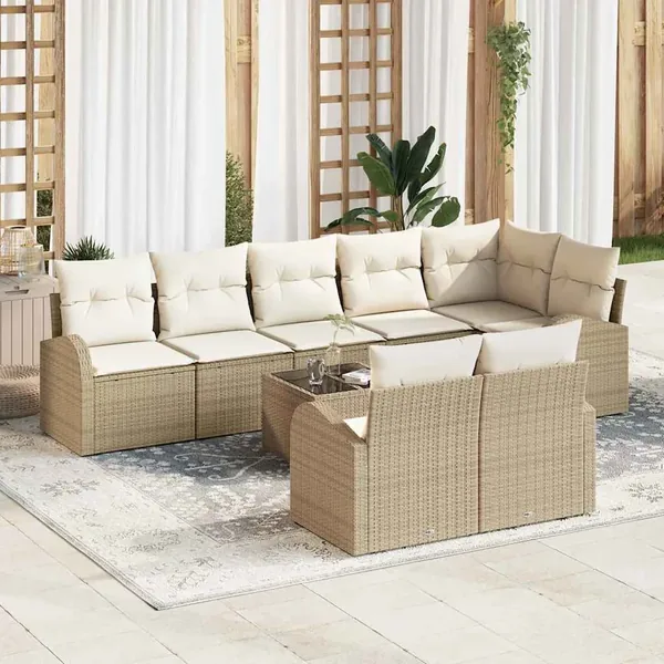 Ensemble de canapé de jardin 9 pcs Beige et blanc polyrotin