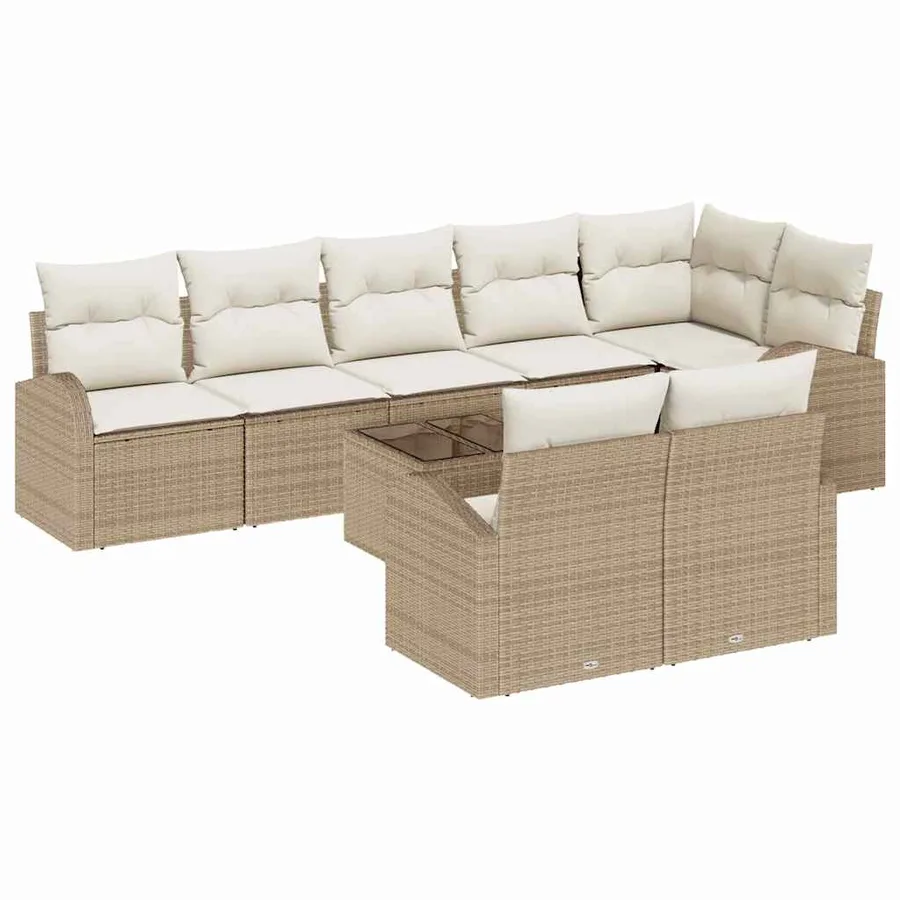 Ensemble de canapé de jardin 9 pcs Beige et blanc polyrotin - 2