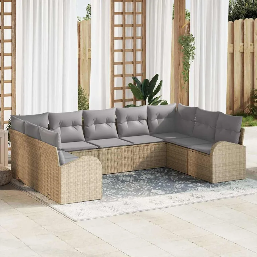Ensemble de canapé de jardin 9 pcs Beige et Gris clair
