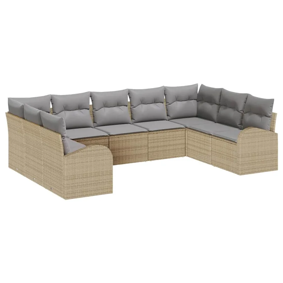 Ensemble de canapé de jardin 9 pcs Beige et Gris clair - 2