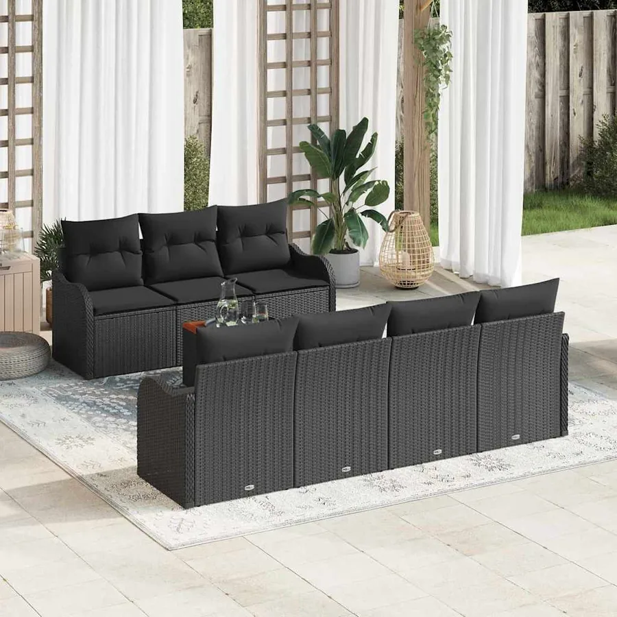 Ensemble de canapé de jardin avec stockage 8 pcs Noir polyrotin