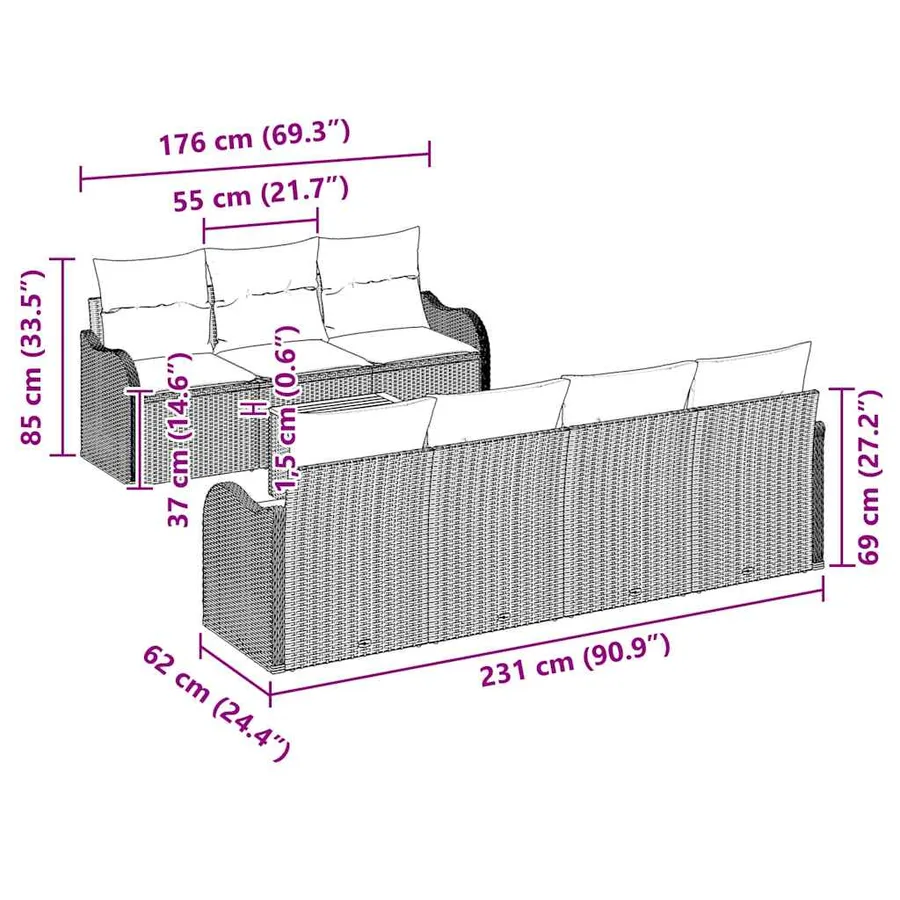 Ensemble de canapé de jardin avec stockage 8 pcs Noir polyrotin - 11
