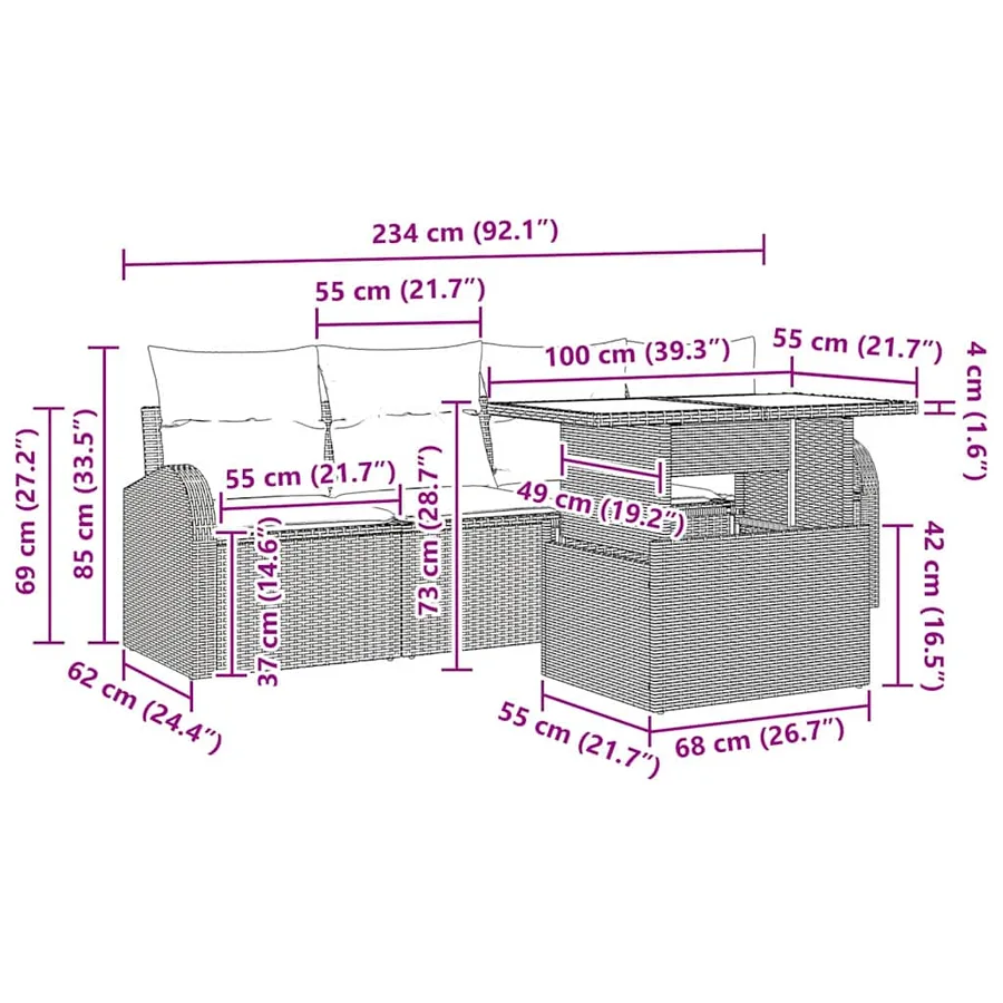 Ensemble de canapé de jardin 5 pcs Beige Poly Rattan - 13