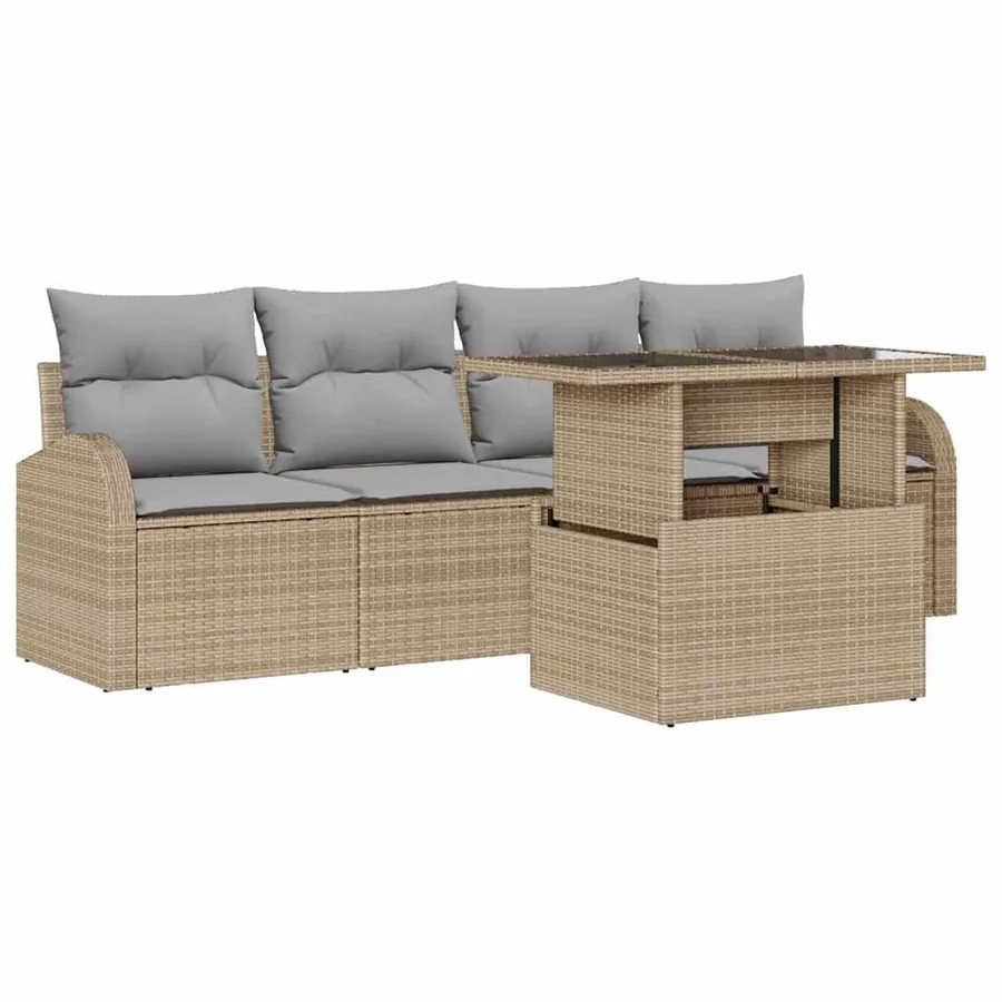 Ensemble de canapé de jardin 5 pcs Beige Poly Rattan - 2