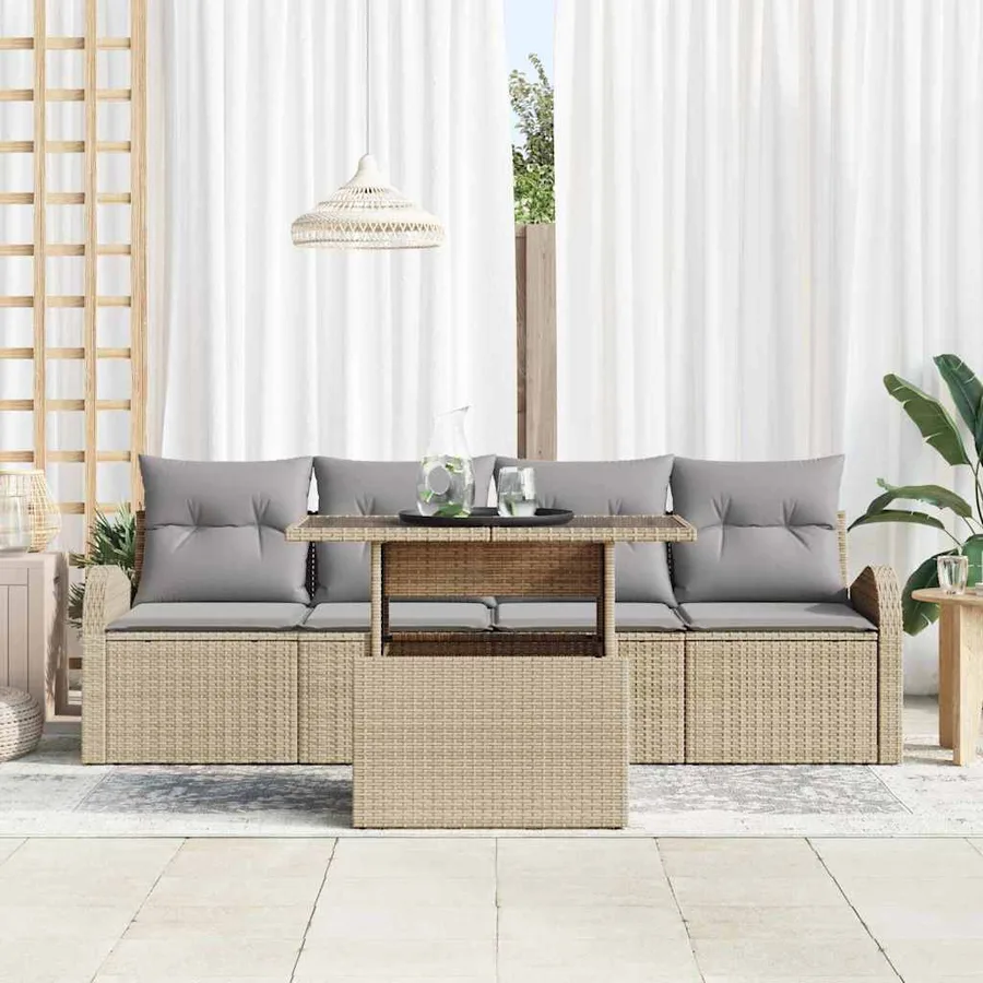 Ensemble de canapé de jardin 5 pcs Beige Poly Rattan - 3