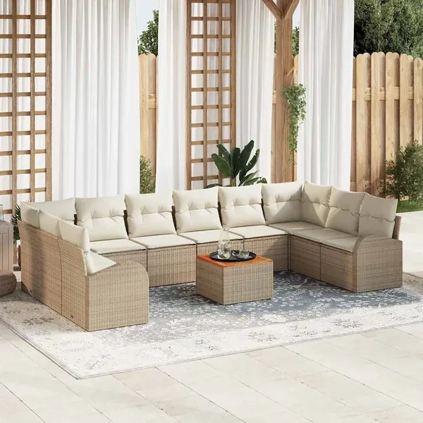 Ensemble de canapé de jardin 11 pcs Beige et crème polyrotin