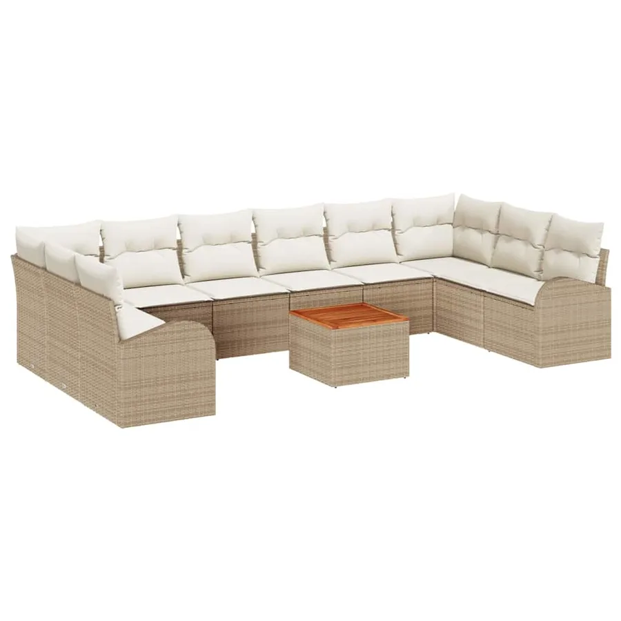 Ensemble de canapé de jardin 11 pcs Beige et crème polyrotin - 2