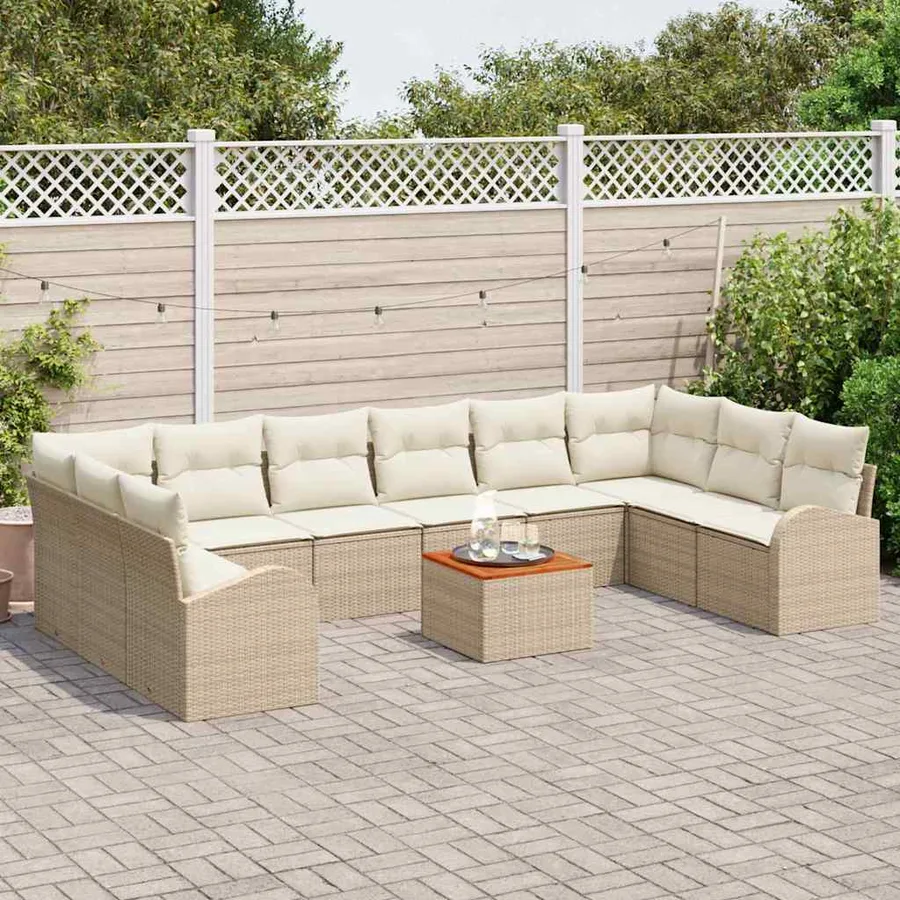 Ensemble de canapé de jardin 11 pcs Beige et crème polyrotin - 3