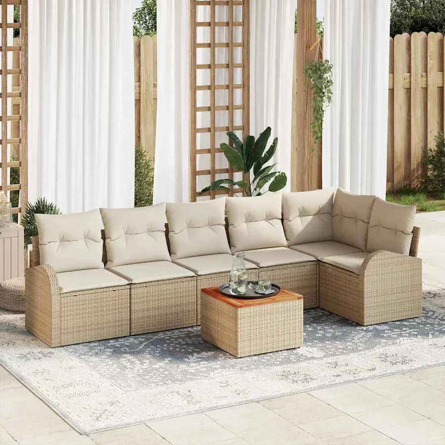 Ensemble de canapé de jardin 7 pcs Beige et crème polyrotin