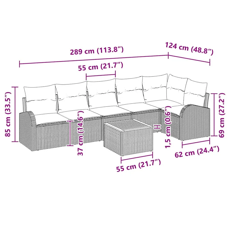 Ensemble de canapé de jardin 7 pcs Beige et crème polyrotin - 17