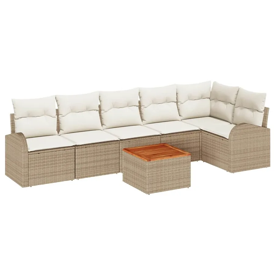 Ensemble de canapé de jardin 7 pcs Beige et crème polyrotin - 2