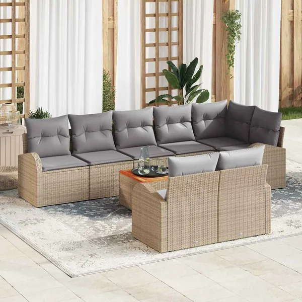 Ensemble de canapé de jardin 9 pcs Beige et Gris clair