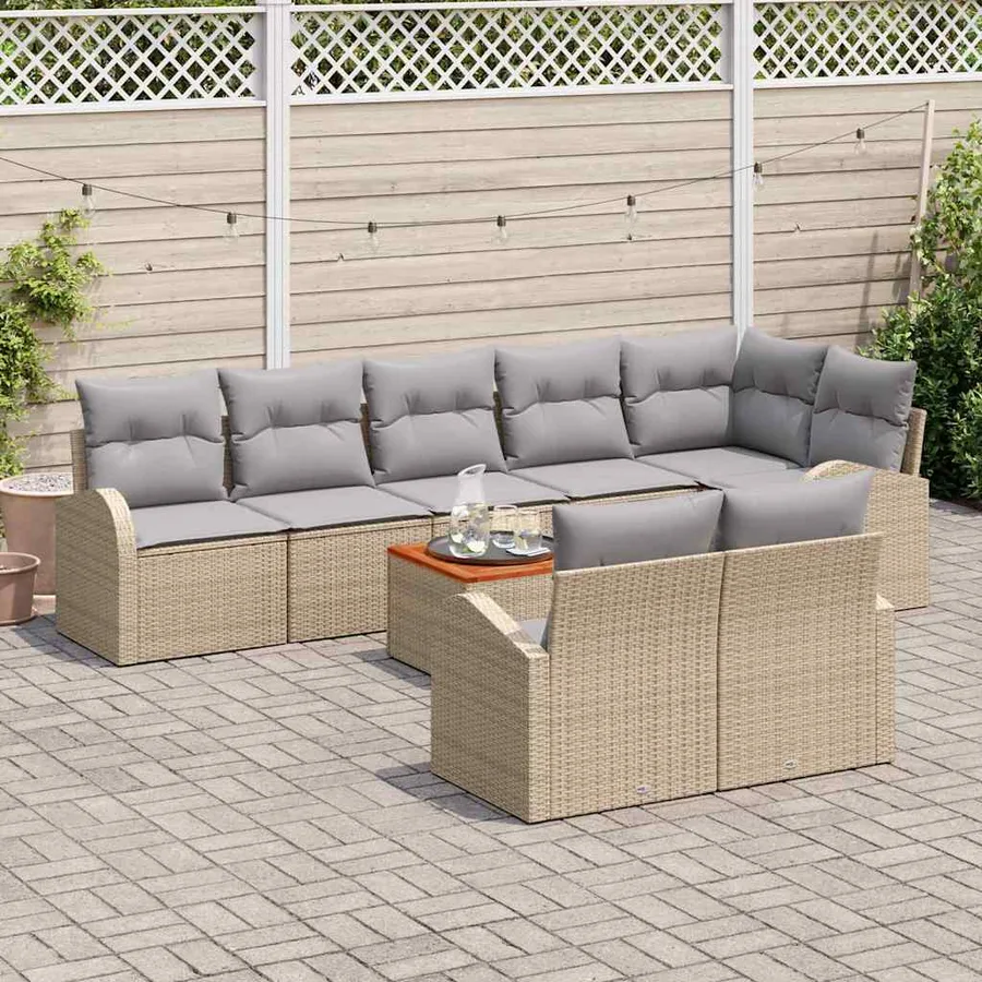 Ensemble de canapé de jardin 9 pcs Beige et Gris clair - 3