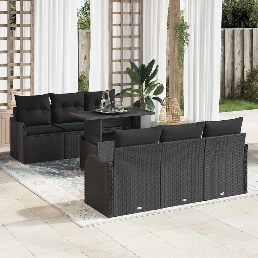 Ensemble de canapé de jardin 7 pcs Noir Poly Rattan