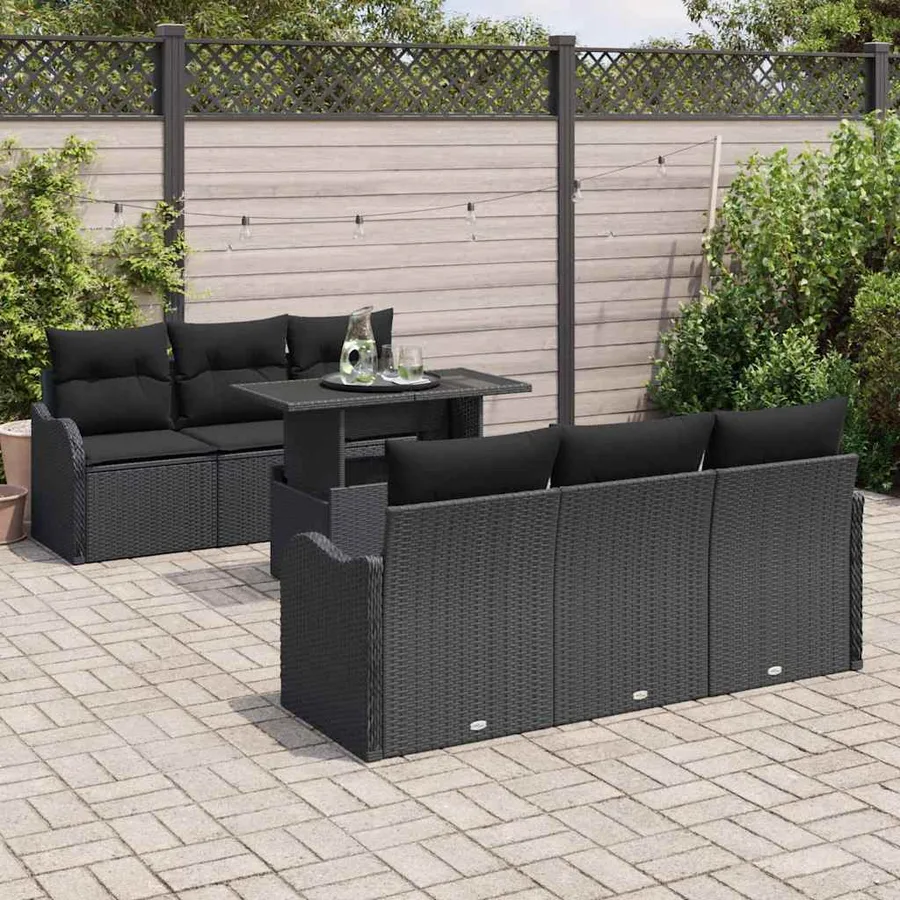 Ensemble de canapé de jardin 7 pcs Noir Poly Rattan - 3