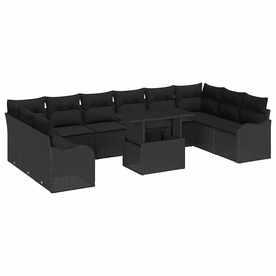 Ensemble de canapé de jardin 11 pcs Noir Poly Rattan - 2