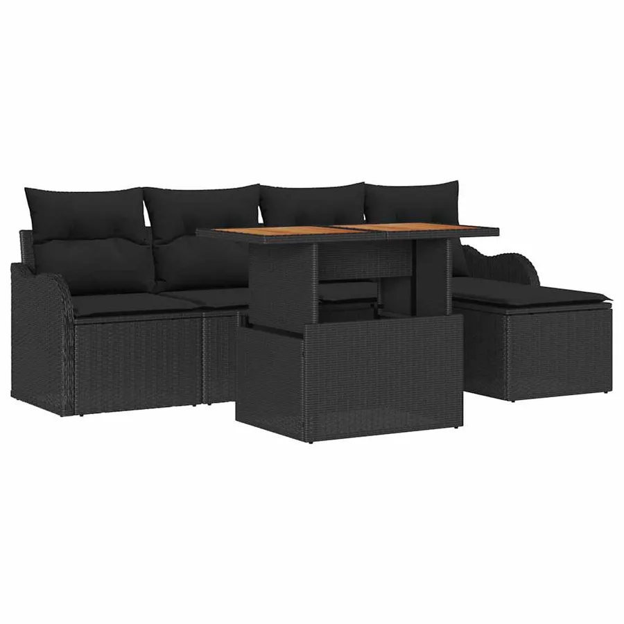 Ensemble de canapé de jardin 6 pcs Noir Poly rotin - 2