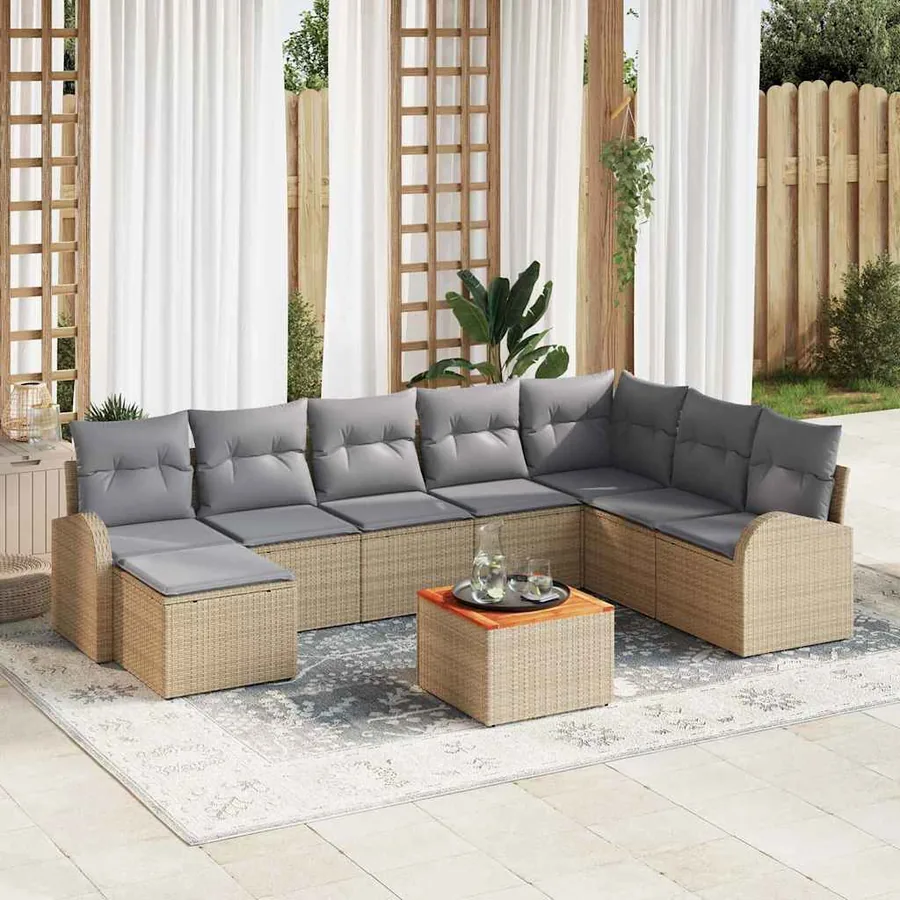 Ensemble de canapé de jardin 9 pcs Beige et Gris clair