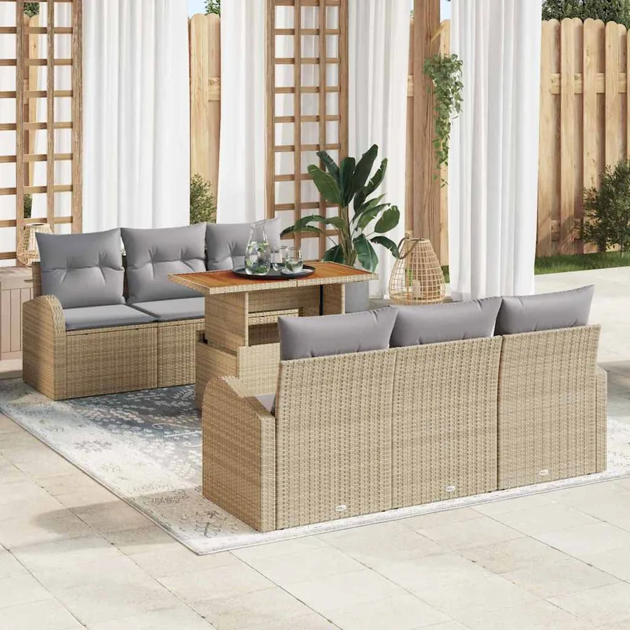 Ensemble de canapé de jardin 7 pcs Beige Poly rotin