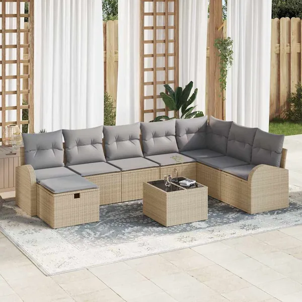 Ensemble de canapé de jardin 9 pcs Beige Poly rotin
