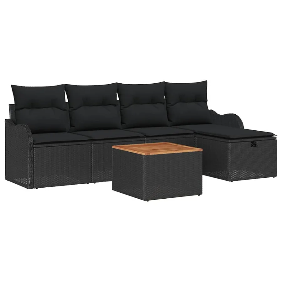 Ensemble de canapé de jardin avec coussin 6 pcs Noir Poly rotin - 2