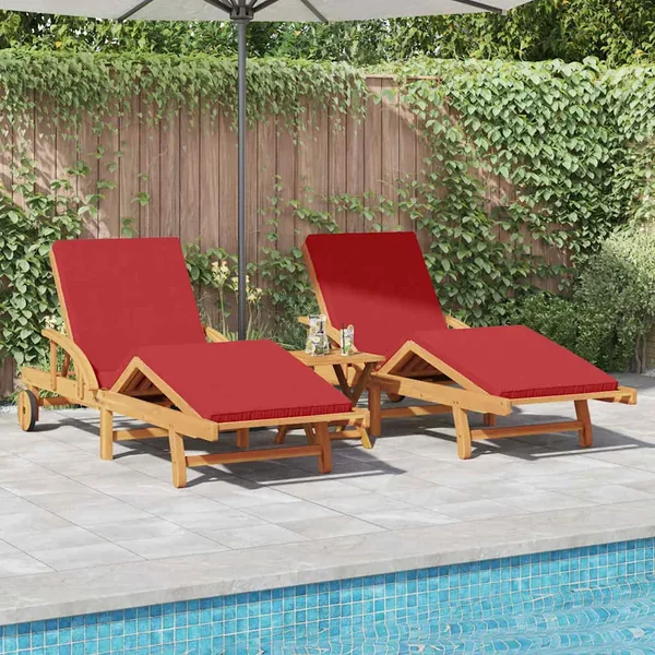 Transat 2 pcs Rouge 200 x 67 x 84 cm Bois d'Acacia Massif
