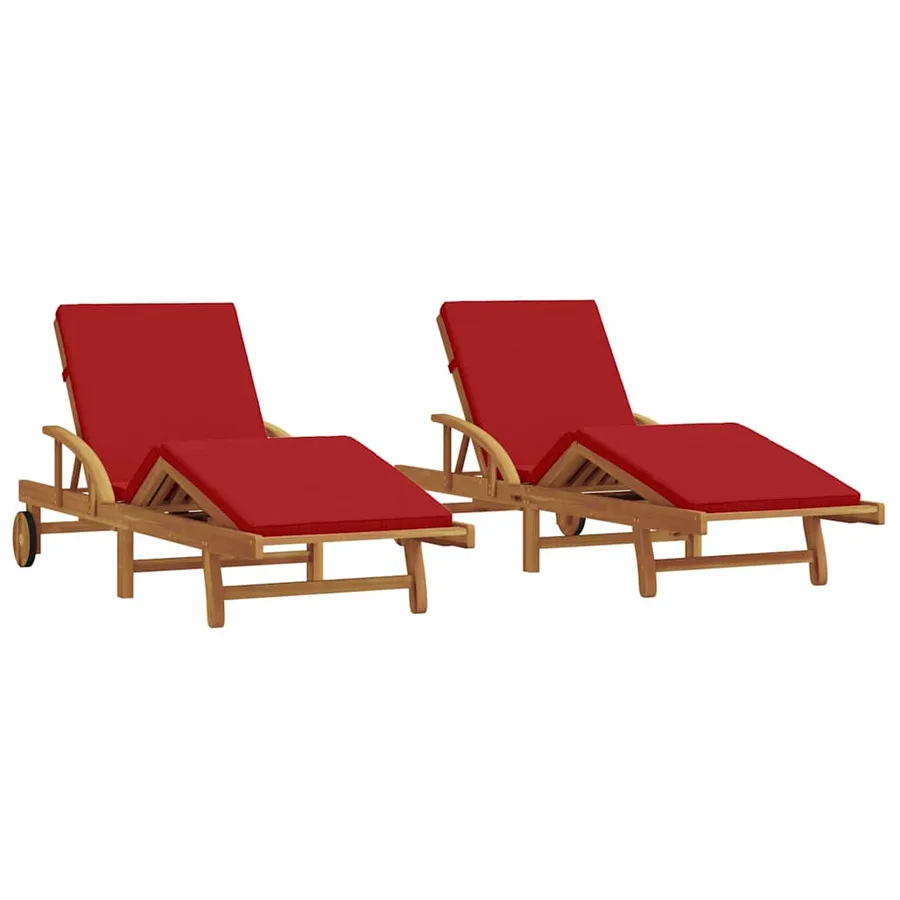 Transat 2 pcs Rouge 200 x 67 x 84 cm Bois d'Acacia Massif - 2