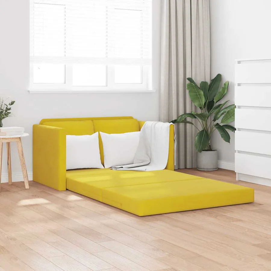 Canapé-lit 2 en 1 jaune foncé 122x204x55 cm velours