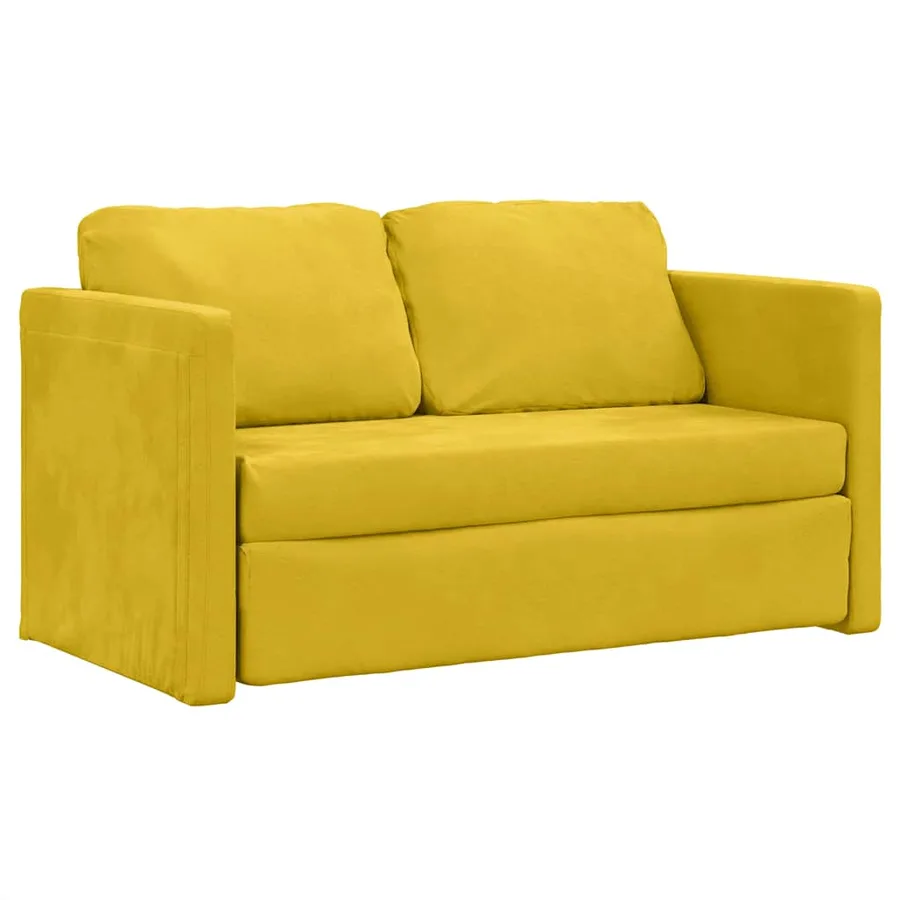 Canapé-lit 2 en 1 jaune foncé 122x204x55 cm velours - 2