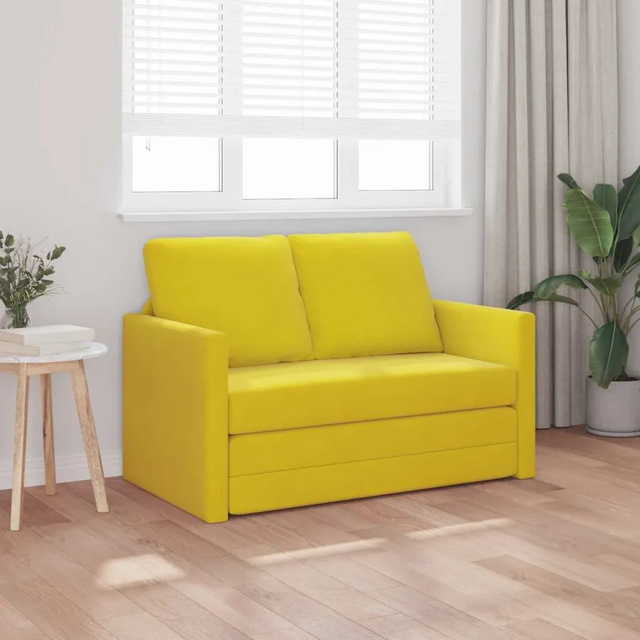 Canapé-lit 2 en 1 jaune foncé 122x204x55 cm velours - 3