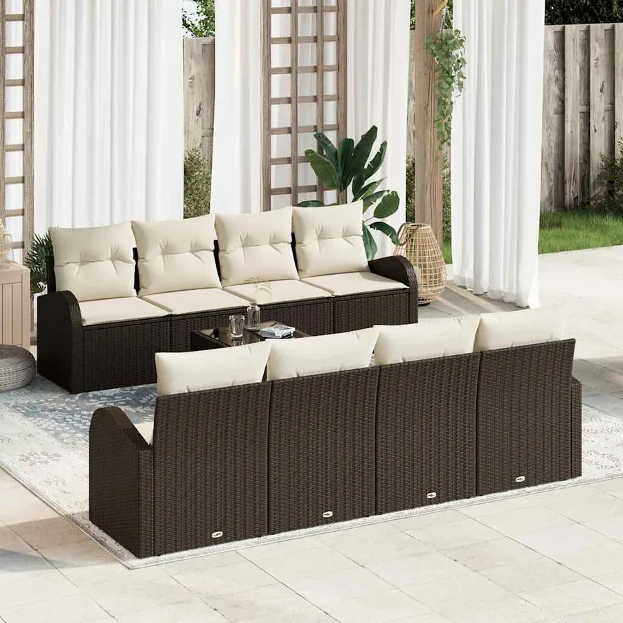 Ensemble de canapé de jardin 9 pcs Marron et Crème polyrotin