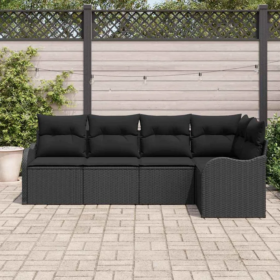 Ensemble de canapé de jardin avec stockage 5 pcs Noir polyrotin - 3