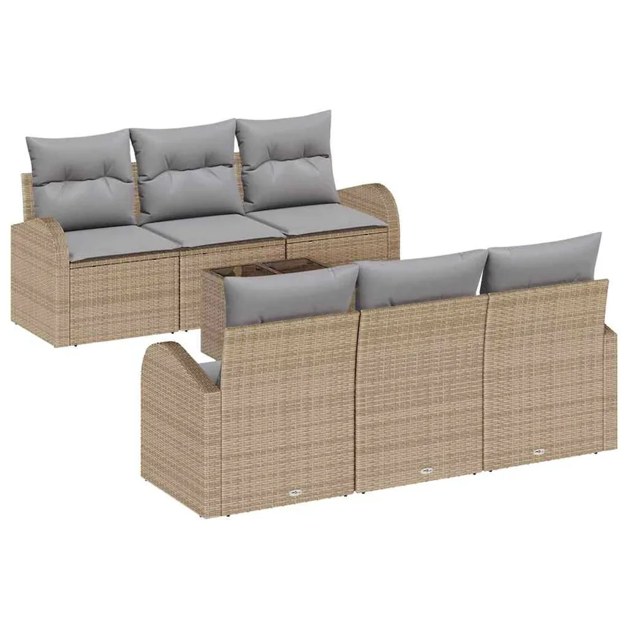 Ensemble de canapé de jardin 7 pcs Beige et gris polyrotin - 2