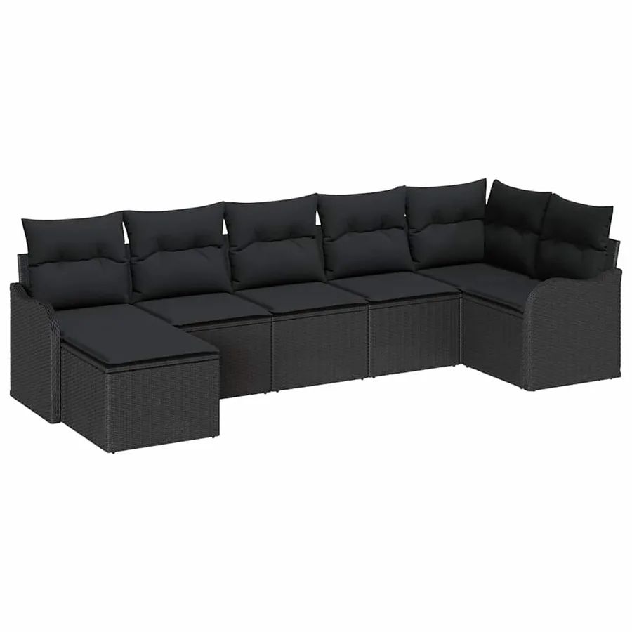 Ensemble de canapé de jardin avec coussin 7 pcs Noir Poly rotin - 2