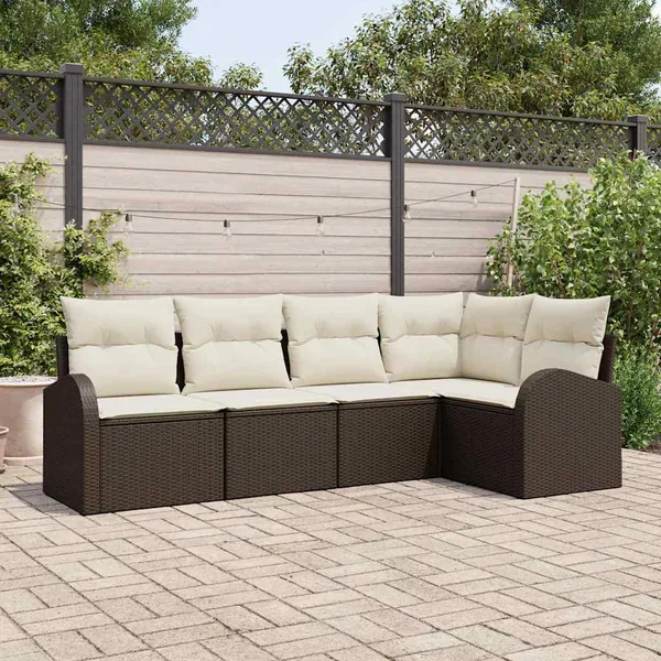 Ensemble de canapé de jardin 5 pcs Marron et blanc polyrotin