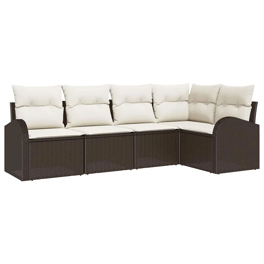 Ensemble de canapé de jardin 5 pcs Marron et blanc polyrotin - 2