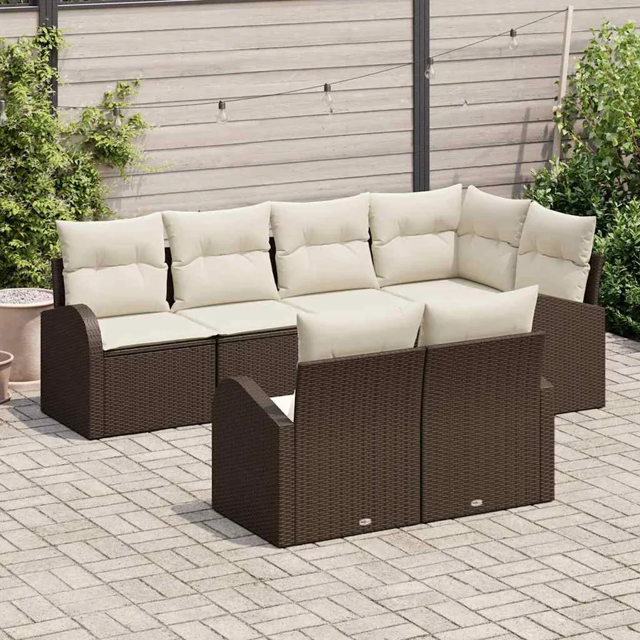 Ensemble de canapé de jardin 7 pcs Marron et blanc polyrotin - 3