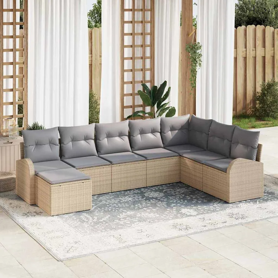 Ensemble de Canapés 8 pcs Beige et gris clair polyrotin