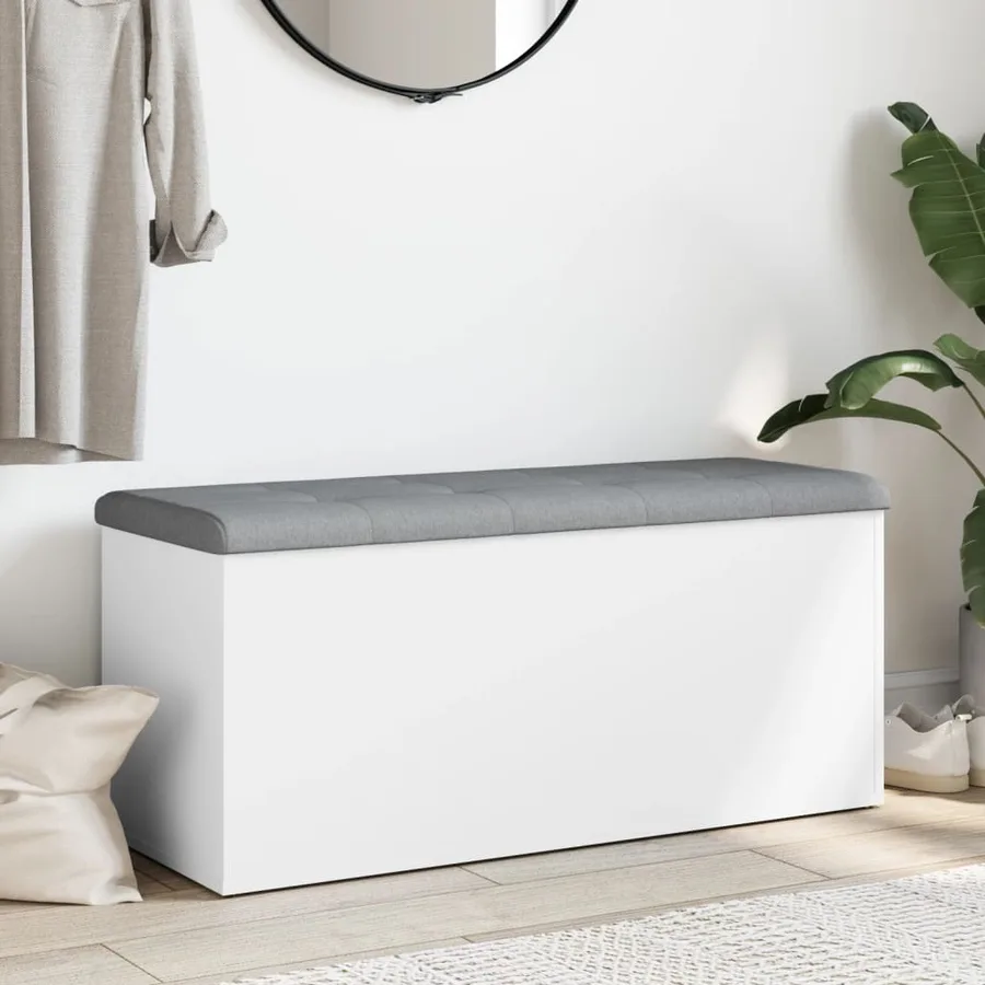 Banc de rangement Blanc 102x42x45 cm Bois d'ingénierie - 3