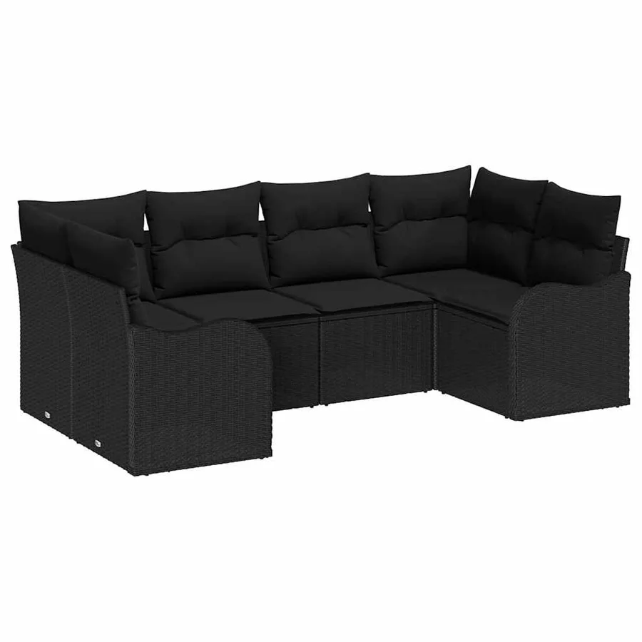 Ensemble de canapé de jardin 6 pcs Noir Poly rotin - 2