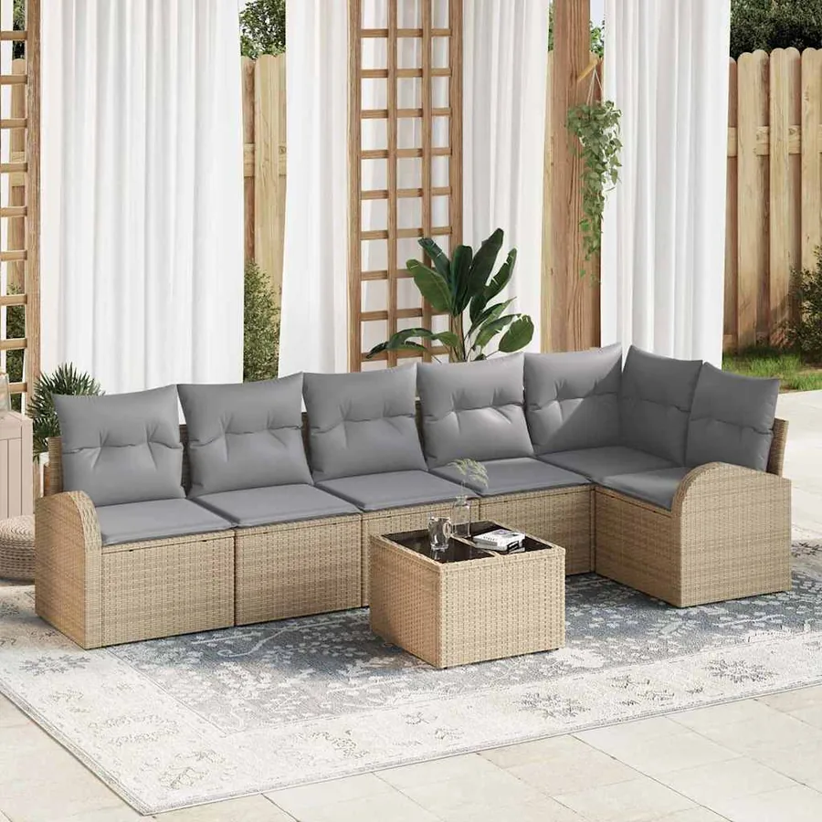 Ensemble de canapé de jardin 7 pcs Beige et gris clair