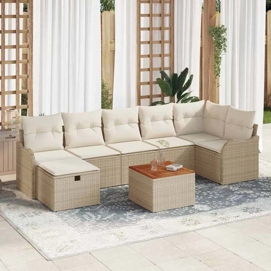 Ensemble de canapé de jardin avec coussin 8 pcs Beige polyrotin
