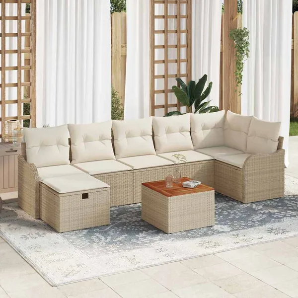 Ensemble de canapé de jardin avec coussin 8 pcs Beige polyrotin